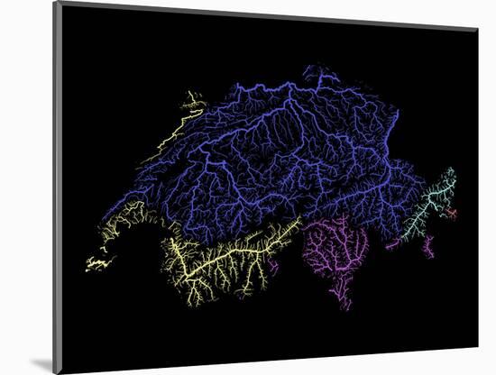 River Basins Of Switzerland In Rainbow Colours-Grasshopper Geography-Mounted Premium Giclee Print