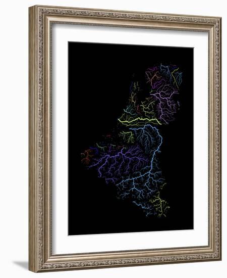 River Basins Of The Benelux States In Rainbow Colours-Grasshopper Geography-Framed Giclee Print