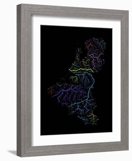 River Basins Of The Benelux States In Rainbow Colours-Grasshopper Geography-Framed Giclee Print