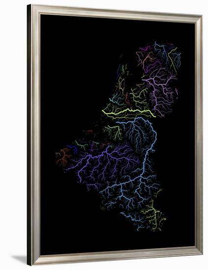 River Basins Of The Benelux States In Rainbow Colours-Grasshopper Geography-Framed Giclee Print