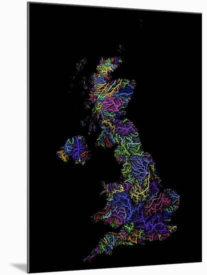 River Basins Of The United Kingdom In Rainbow Colours-Grasshopper Geography-Mounted Giclee Print