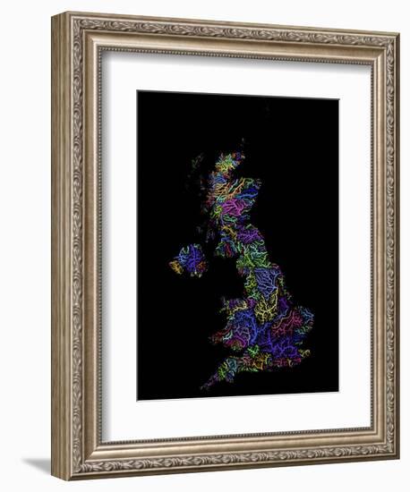 River Basins Of The United Kingdom In Rainbow Colours-Grasshopper Geography-Framed Premium Giclee Print