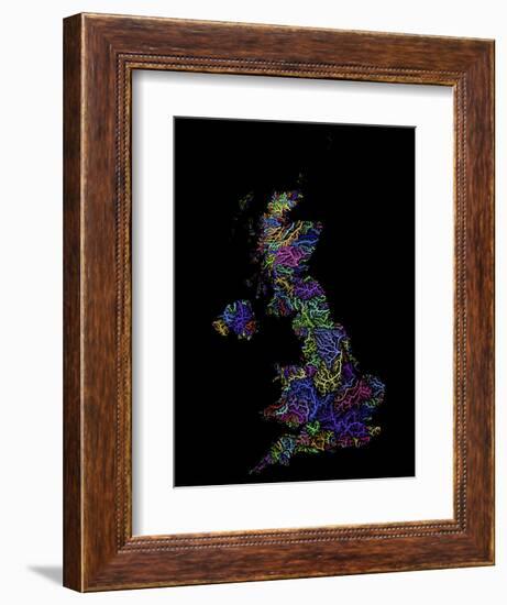 River Basins Of The United Kingdom In Rainbow Colours-Grasshopper Geography-Framed Premium Giclee Print