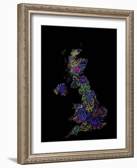 River Basins Of The United Kingdom In Rainbow Colours-Grasshopper Geography-Framed Giclee Print