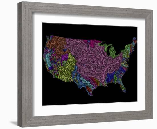 River Basins of the US in Rainbow Colours-Grasshopper Geography-Framed Giclee Print