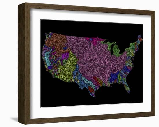 River Basins of the US in Rainbow Colours-Grasshopper Geography-Framed Giclee Print