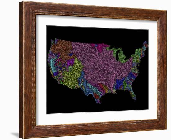 River Basins of the US in Rainbow Colours-Grasshopper Geography-Framed Giclee Print