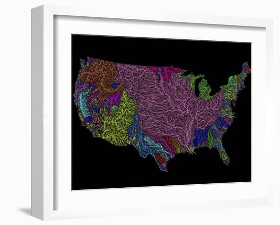 River Basins of the US in Rainbow Colours-Grasshopper Geography-Framed Giclee Print