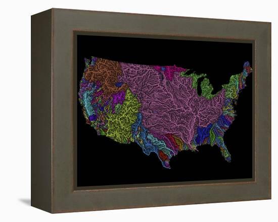 River Basins of the US in Rainbow Colours-Grasshopper Geography-Framed Premier Image Canvas