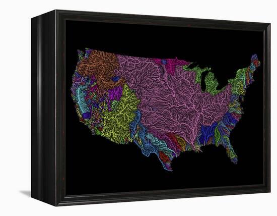 River Basins of the US in Rainbow Colours-Grasshopper Geography-Framed Premier Image Canvas