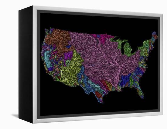 River Basins of the US in Rainbow Colours-Grasshopper Geography-Framed Premier Image Canvas