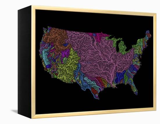 River Basins of the US in Rainbow Colours-Grasshopper Geography-Framed Premier Image Canvas