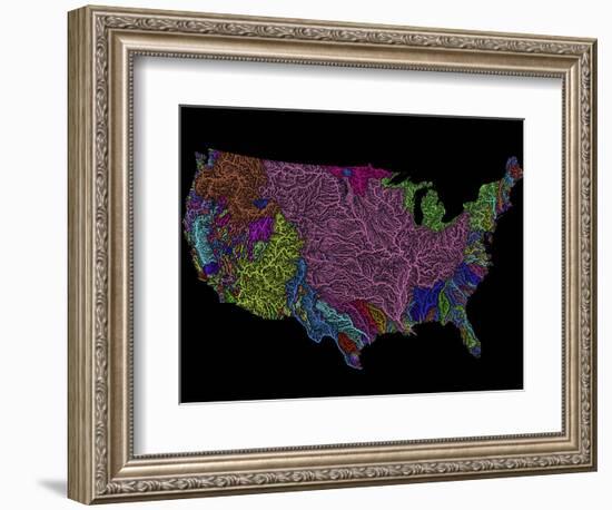 River Basins of the US in Rainbow Colours-Grasshopper Geography-Framed Premium Giclee Print