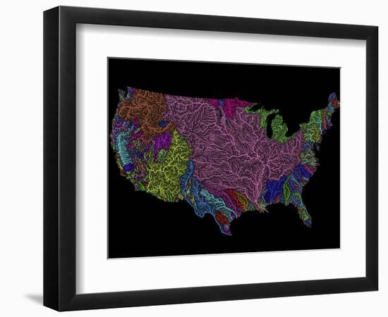 River Basins of the US in Rainbow Colours-Grasshopper Geography-Framed Premium Giclee Print