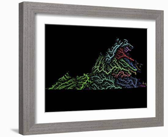 River Basins Of Virginia In Rainbow Colours-Grasshopper Geography-Framed Giclee Print