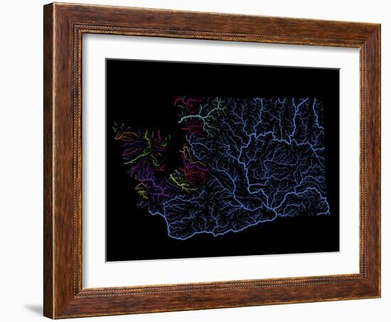 River Basins Of Washington In Rainbow Colours-Grasshopper Geography-Framed Giclee Print