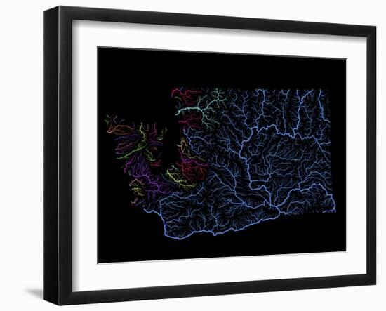 River Basins Of Washington In Rainbow Colours-Grasshopper Geography-Framed Giclee Print