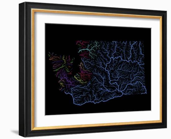 River Basins Of Washington In Rainbow Colours-Grasshopper Geography-Framed Giclee Print