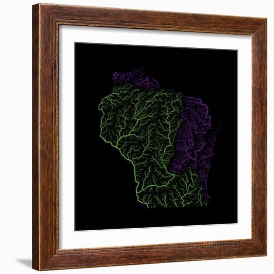 River Basins Of Wisconsin In Rainbow Colours-Grasshopper Geography-Framed Giclee Print