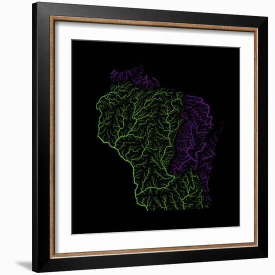 River Basins Of Wisconsin In Rainbow Colours-Grasshopper Geography-Framed Giclee Print