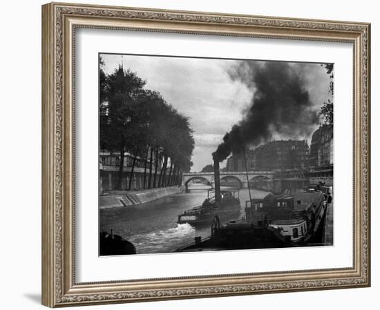 River Boat Smoke Passes along the River Seine-Andreas Feininger-Framed Photographic Print