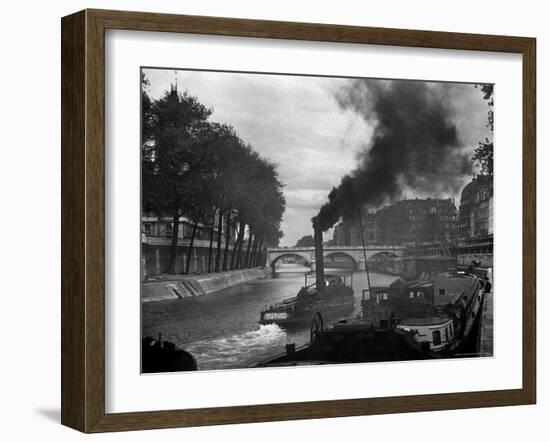 River Boat Smoke Passes along the River Seine-Andreas Feininger-Framed Photographic Print