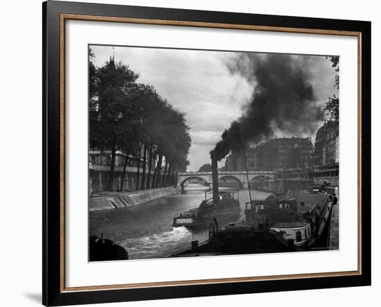 River Boat Smoke Passes along the River Seine-Andreas Feininger-Framed Photographic Print