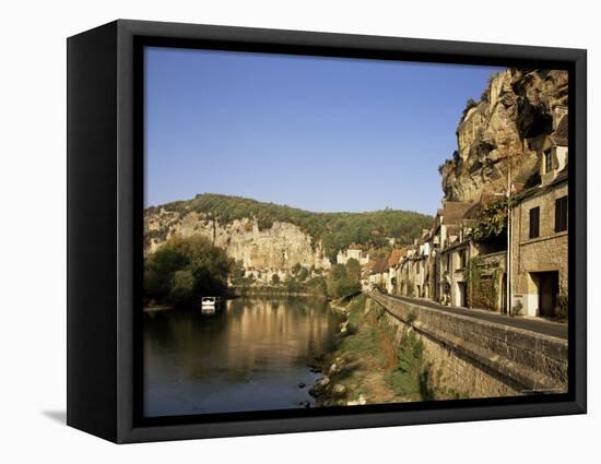 River Dordogne and Village Houses, La Roque Gageac, Aquitaine, France-Michael Busselle-Framed Premier Image Canvas