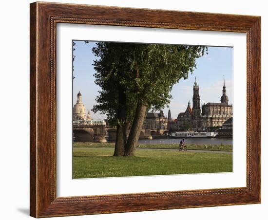 River Elbe, Hofkirche, Castle, and Frauenkirche, Dresden, Saxony, Germany-Dallas & John Heaton-Framed Photographic Print