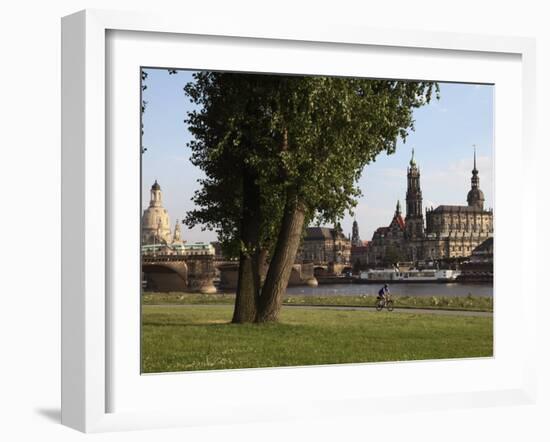 River Elbe, Hofkirche, Castle, and Frauenkirche, Dresden, Saxony, Germany-Dallas & John Heaton-Framed Photographic Print