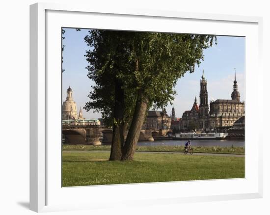 River Elbe, Hofkirche, Castle, and Frauenkirche, Dresden, Saxony, Germany-Dallas & John Heaton-Framed Photographic Print