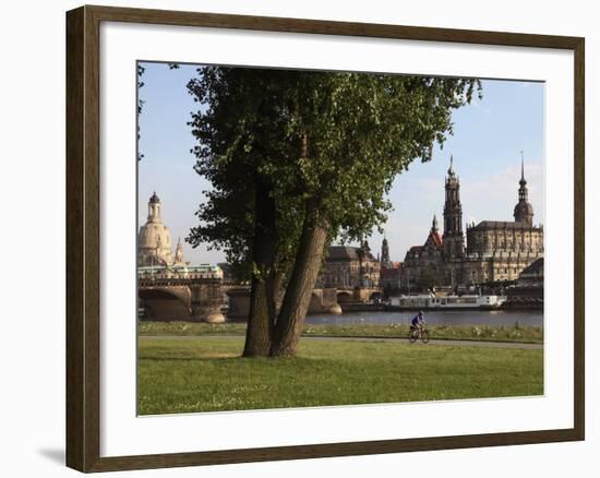 River Elbe, Hofkirche, Castle, and Frauenkirche, Dresden, Saxony, Germany-Dallas & John Heaton-Framed Photographic Print