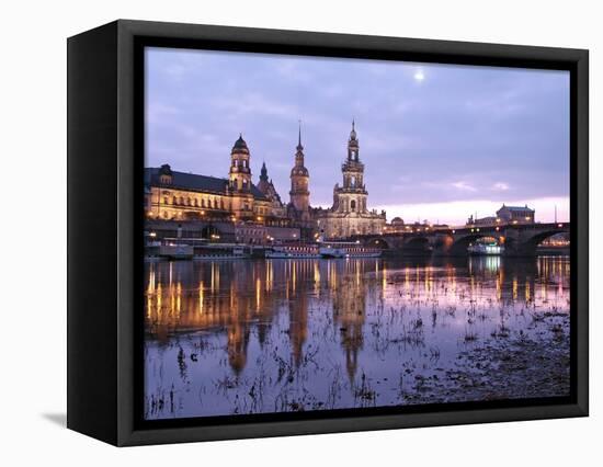 River Elbe, Skyline with Bruhlsche Terrasse, Hofkirche and Semper Opera, Dresden, Saxony, Germany, -Hans Peter Merten-Framed Premier Image Canvas