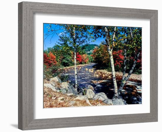 River flowing through a forest, Swift River, Kancamagus Highway, White Mountain National Forest...-null-Framed Photographic Print