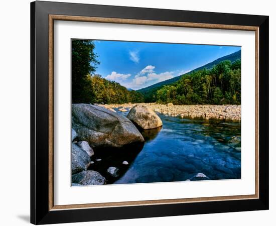 River flowing through a forest, Swift River, Kancamagus Highway, White Mountain National Forest...-null-Framed Photographic Print