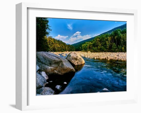 River flowing through a forest, Swift River, Kancamagus Highway, White Mountain National Forest...-null-Framed Photographic Print