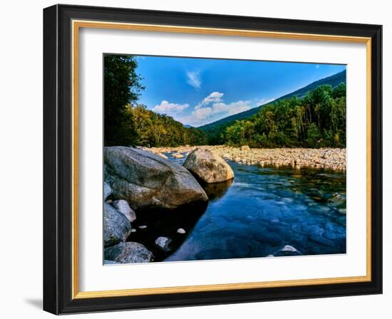 River flowing through a forest, Swift River, Kancamagus Highway, White Mountain National Forest...-null-Framed Photographic Print