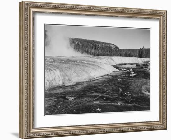 River In Foreground Trees Behind "Firehole River Yellowstone National Park" Wyoming-Ansel Adams-Framed Art Print