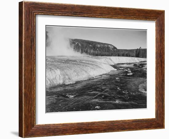 River In Foreground Trees Behind "Firehole River Yellowstone National Park" Wyoming-Ansel Adams-Framed Art Print