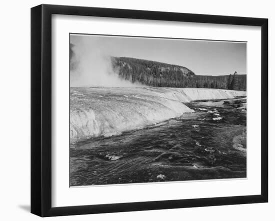 River In Foreground Trees Behind "Firehole River Yellowstone National Park" Wyoming-Ansel Adams-Framed Art Print