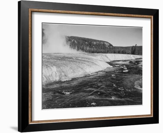 River In Foreground Trees Behind "Firehole River Yellowstone National Park" Wyoming-Ansel Adams-Framed Art Print