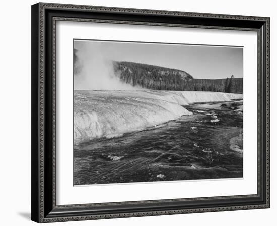 River In Foreground Trees Behind "Firehole River Yellowstone National Park" Wyoming-Ansel Adams-Framed Art Print