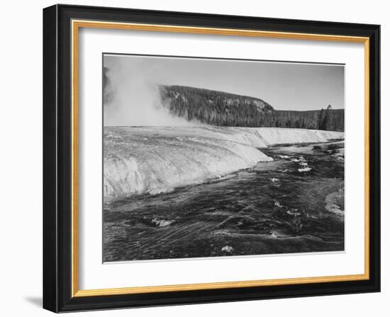 River In Foreground Trees Behind "Firehole River Yellowstone National Park" Wyoming-Ansel Adams-Framed Art Print