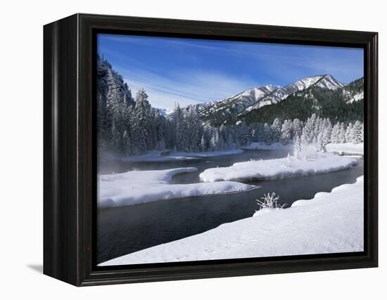 River in Winter, Refuge Point, West Yellowstone, Montana, USA-Alison Wright-Framed Premier Image Canvas