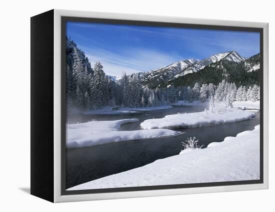 River in Winter, Refuge Point, West Yellowstone, Montana, USA-Alison Wright-Framed Premier Image Canvas