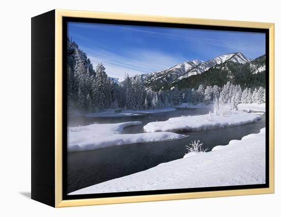 River in Winter, Refuge Point, West Yellowstone, Montana, USA-Alison Wright-Framed Premier Image Canvas