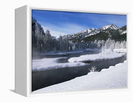 River in Winter, Refuge Point, West Yellowstone, Montana, USA-Alison Wright-Framed Premier Image Canvas