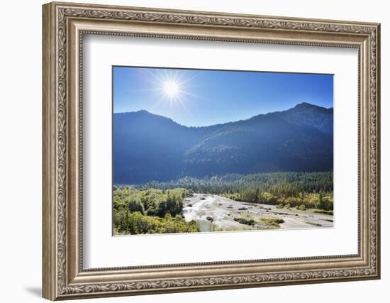 River Isar with sun in the autumn, Karwendel range, Wallgau, Bavaria, Germany-Raimund Linke-Framed Photographic Print