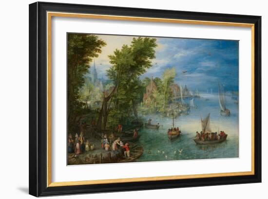 River Landscape, 1607 (Oil on Copper)-Jan the Elder Brueghel-Framed Giclee Print