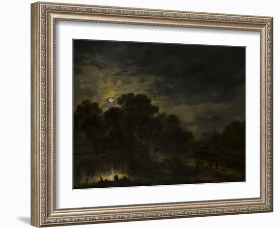 River landscape by Moonlight by Aert van der Neer-Aert van der Neer-Framed Giclee Print